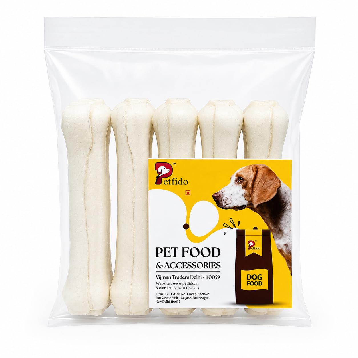 Rawhide Bones(250gm) for Dog 4 Inch Pressed Bones for Adult Dogs Calcium Chew Bone for Puppy Calcium Treat for Dogs Puppy Treat-image-0