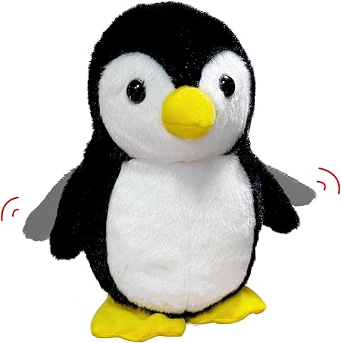 YH YUHUNG Peluche Pinguino Cammina e Parla – Ripete le tue parole con voce chiara, batte le ali mentre cammina, morbido peluche, uso con un solo interruttore, 3×AAA (non incluse)