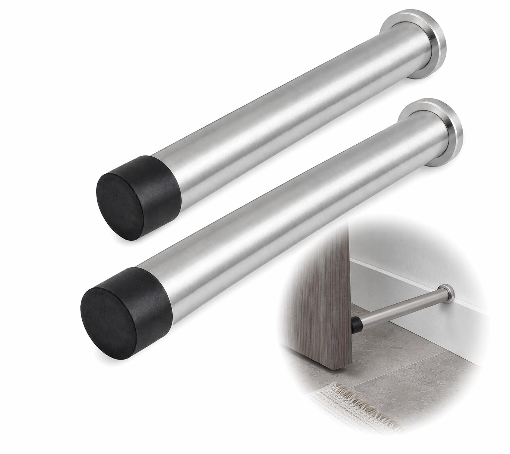 2Pcs Wall Door Stop,10cm Stainless Steel Door Stopper Rubber Buffer