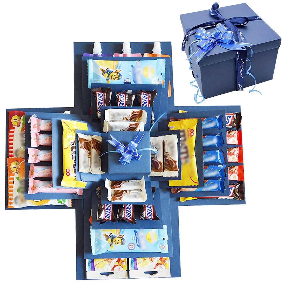 Explosion Box, DIY Explosion Gift Box with tape and ribbon, Surprise Case DIY Explosion Gift Cardboard, 5 Layer Creative Surprise Container‌ for Photos &Snacks Anniversary,Birthday,Valentine's Day