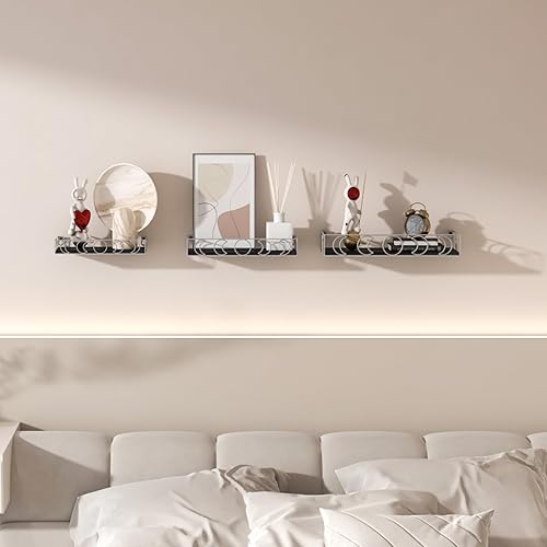 Miniatura 5 de Estantes de pared de fase lunar negro y plateado, paquete de 3 estantes flotantes pequeños para plantas de libros para dormitorio, habitación de