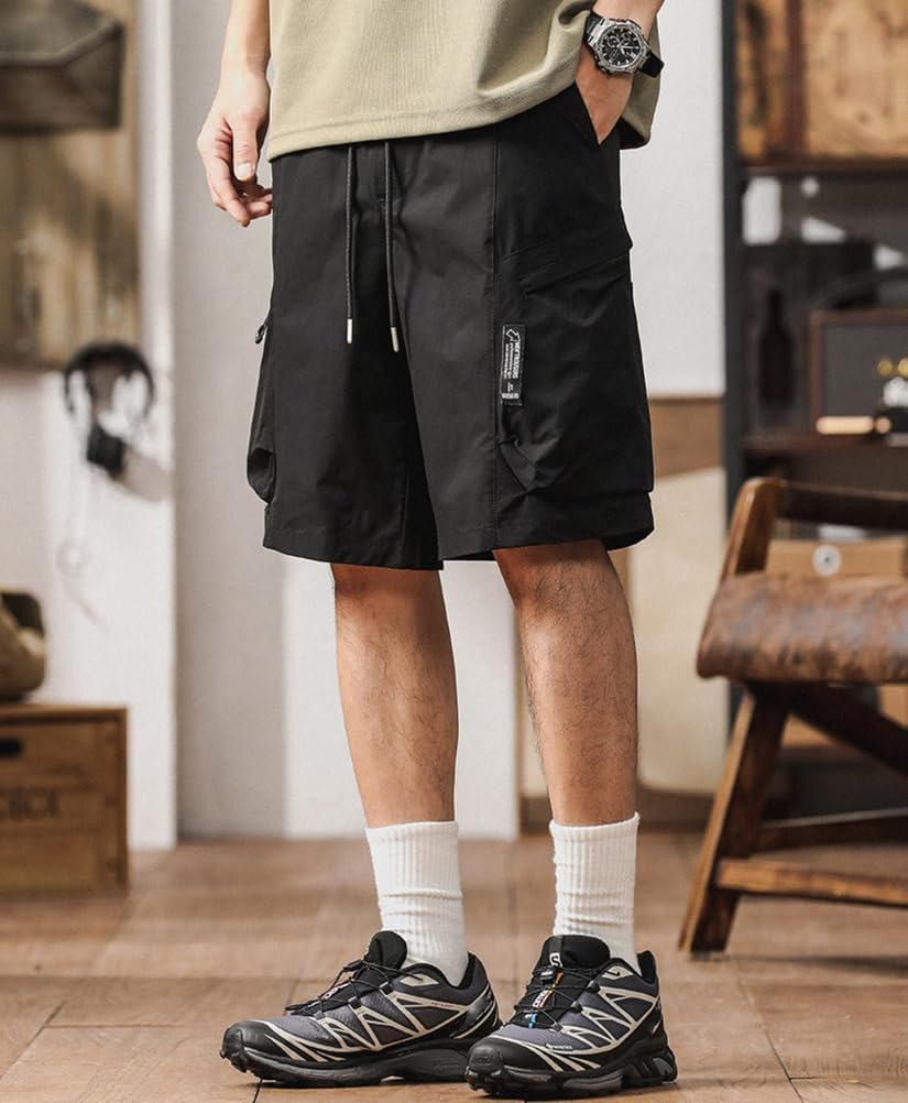 Men's Lightweight Shorts Casual Elastic High Waist Loose Summer Relaxed Fit Cargo Hiking Short with Pockets
