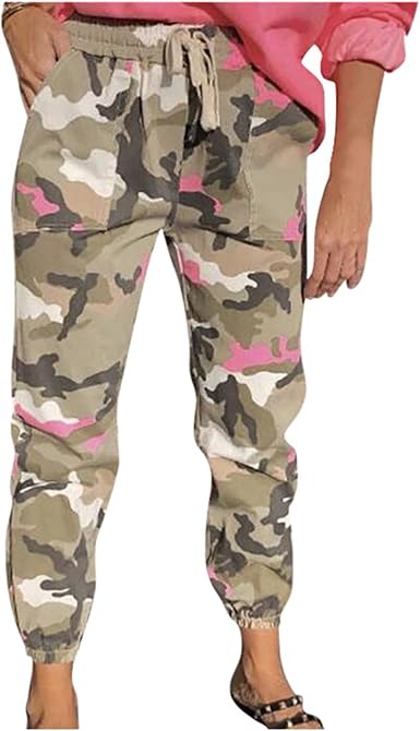Amazon.com: Pantalones casuales para mujer con cordón elástico en la  cintura para mujer, pantalones cargo de camuflaje, pantalones largos de  entrenamiento : Ropa, Zapatos y Joyería