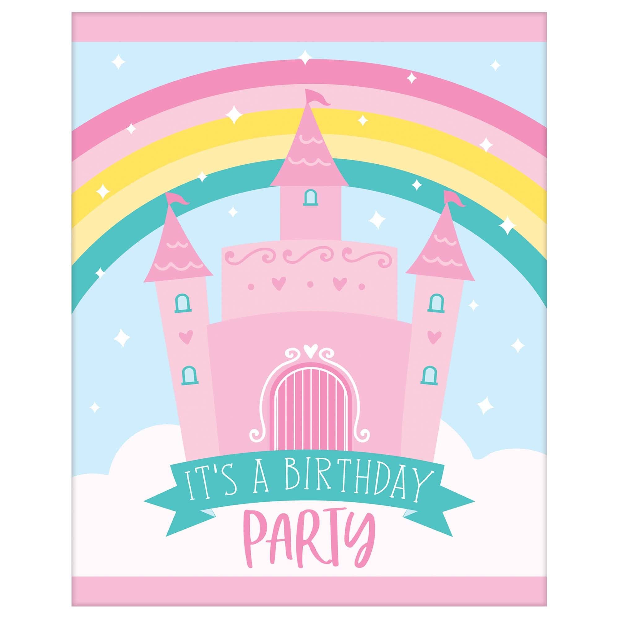 Amscan 492642 Cartolina di compleanno del castello della principessa, invito - 10 cm x 13 cm | Multicolore | 8 Pz