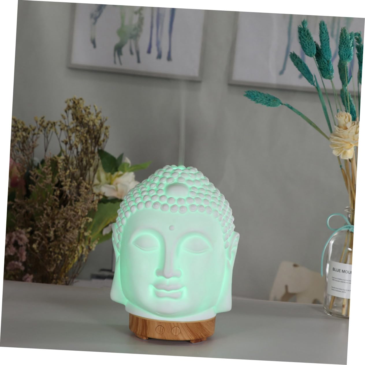 PRETYZOOM Umidificatore Profumato a Forma di Testa di Buddha in Ceramica Bianca, Diffusione di Aromi Silenziosa, per Soggiorno e Ristorante