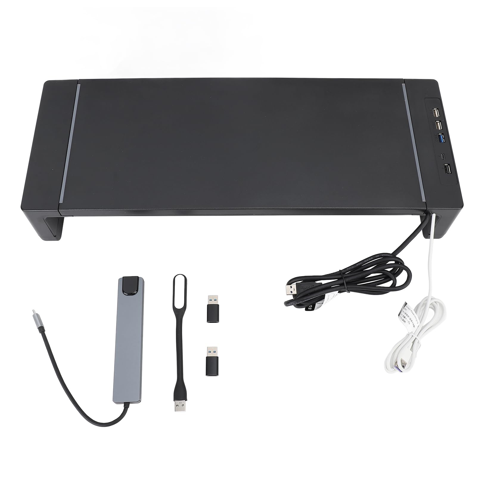 Podstawka pod monitor ze stacją dokującą 8 w 1 |Udźwig 25 kg i uchwyt na telefon |Ergonomiczny organizer na biurko do komputerów / biura |Szybkie ładowanie USB C i wysoka
