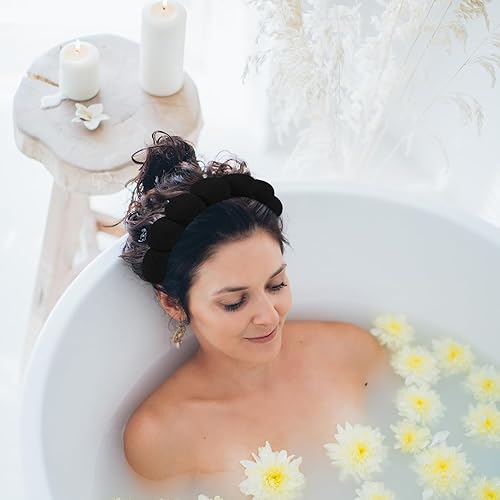 Miniatura 7 de WHAVEL Paquete de 3 diademas de spa para el cuidado de la piel, diadema de maquillaje, diadema de esponja de tela de rizo, diadema de lavado facial,