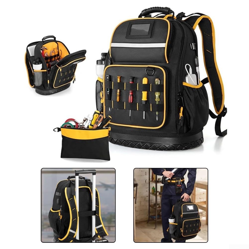 Zaino porta attrezzi con fondo rigido rinforzato e cinghie imbottite per professionisti, per riporre laptop