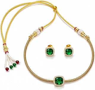 VAMA FASHIONS Adjustable 18K Gold Plated Anti Tarnish AD Stone Necklace Choker Stud Earrings Neckpiece Lightweight Studs J... Price In India