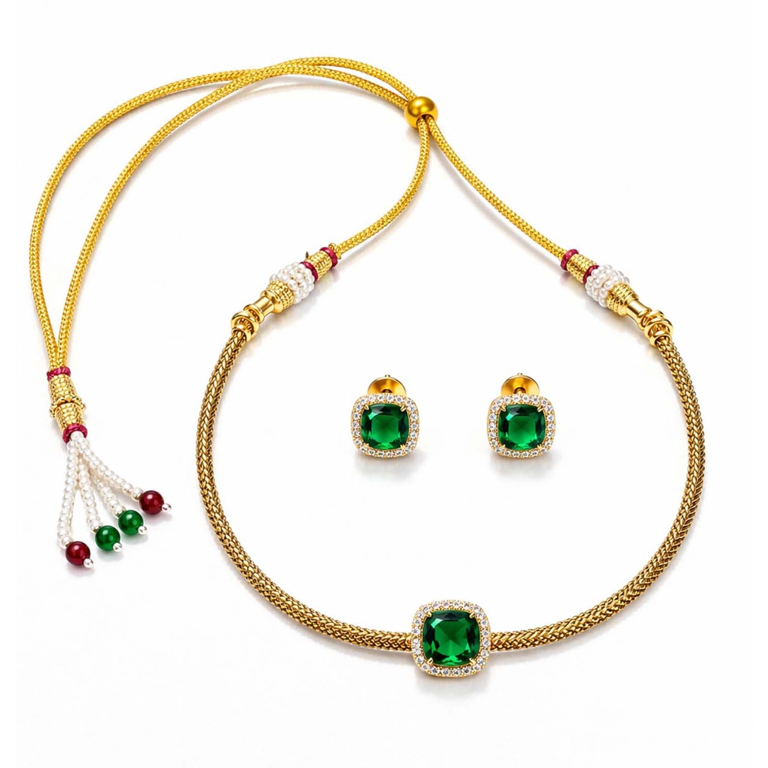 VAMA FASHIONS Adjustable 18K Gold Plated Anti Tarnish AD Stone Necklace Choker Stud Earrings Neckpiece Lightweight Studs J... - Review, Price and Buying Guide