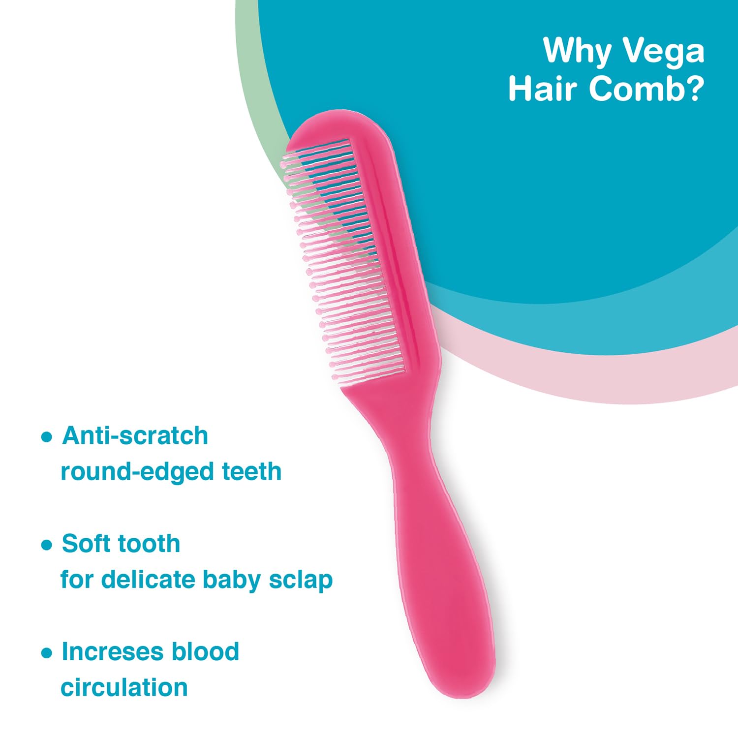 Vega Baby & Mom Comb & Brush Set - Pink | Crafted for Delicate Baby Scalp| Detangle Baby Hair Easily | Ultra Soft Nylon Bristle| Rount Tippped Tooth |Scalp Massage and Stimulation, (VBGA3-04) 2
