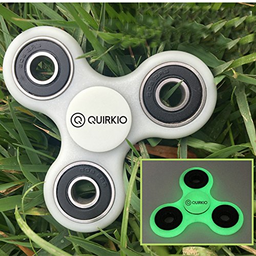QUIRKIO - Hand Spinner Tri Fidget Spinner R188 Bearing Fast & Quiet 1-4 Min Spin Ball Desk Toy EDC Stocking Stuffer Kids/Adult (Glow in The Dark)