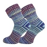 TippTexx 24 2 Paar wunderschöne, warme, kuschelige Socken mit Wolle im Skandinavien Style mit Umschlag mit zusätzlicher Garantie (Blau Lila, 43 46)