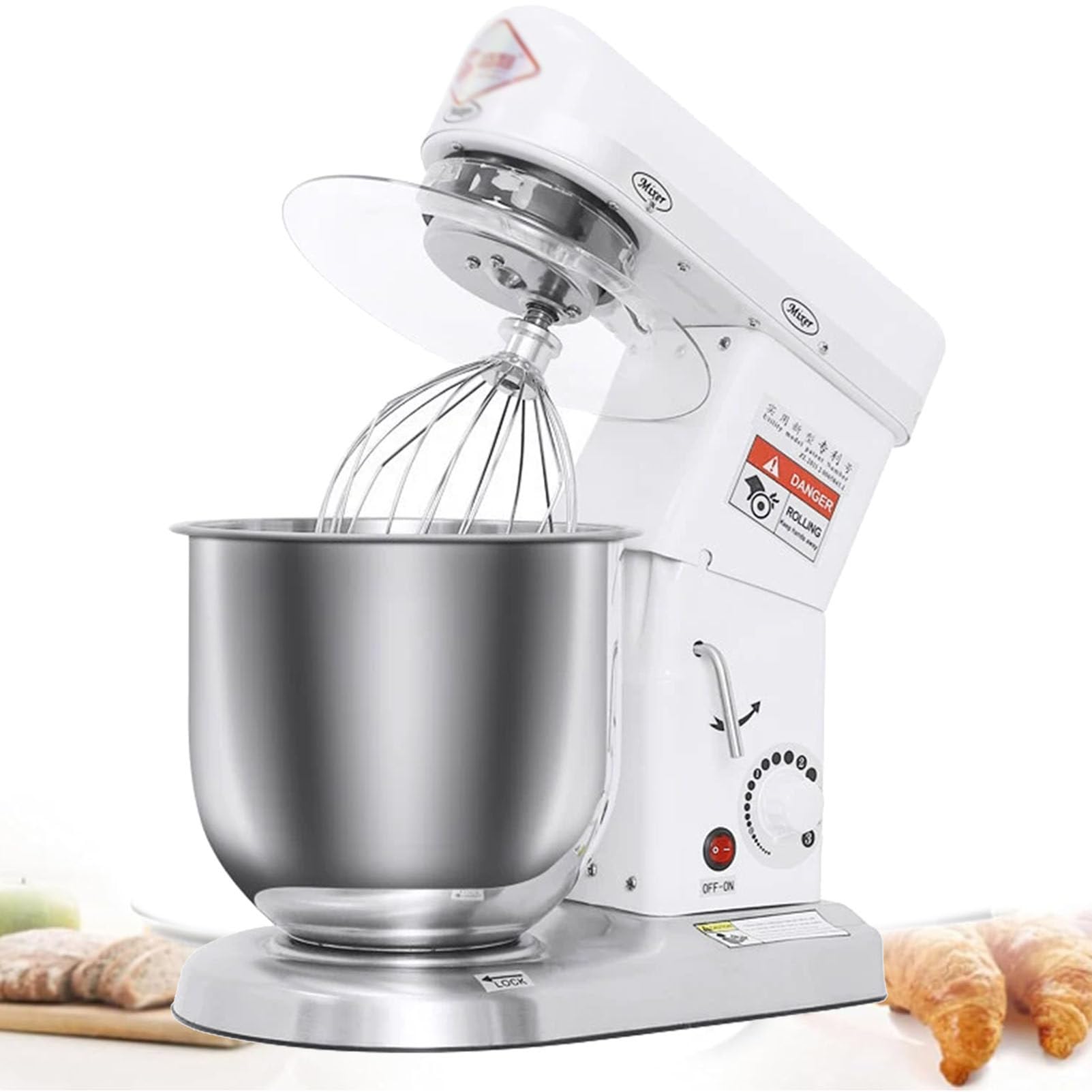 Cashwise Commercial Food Mixer, 5/7/10L Large Capacity Stand Mixer, with Dough Hook+Mixing Hook+Egg Beater, for Schools, Bakeries, Restaurants, Pizzerias White-10L