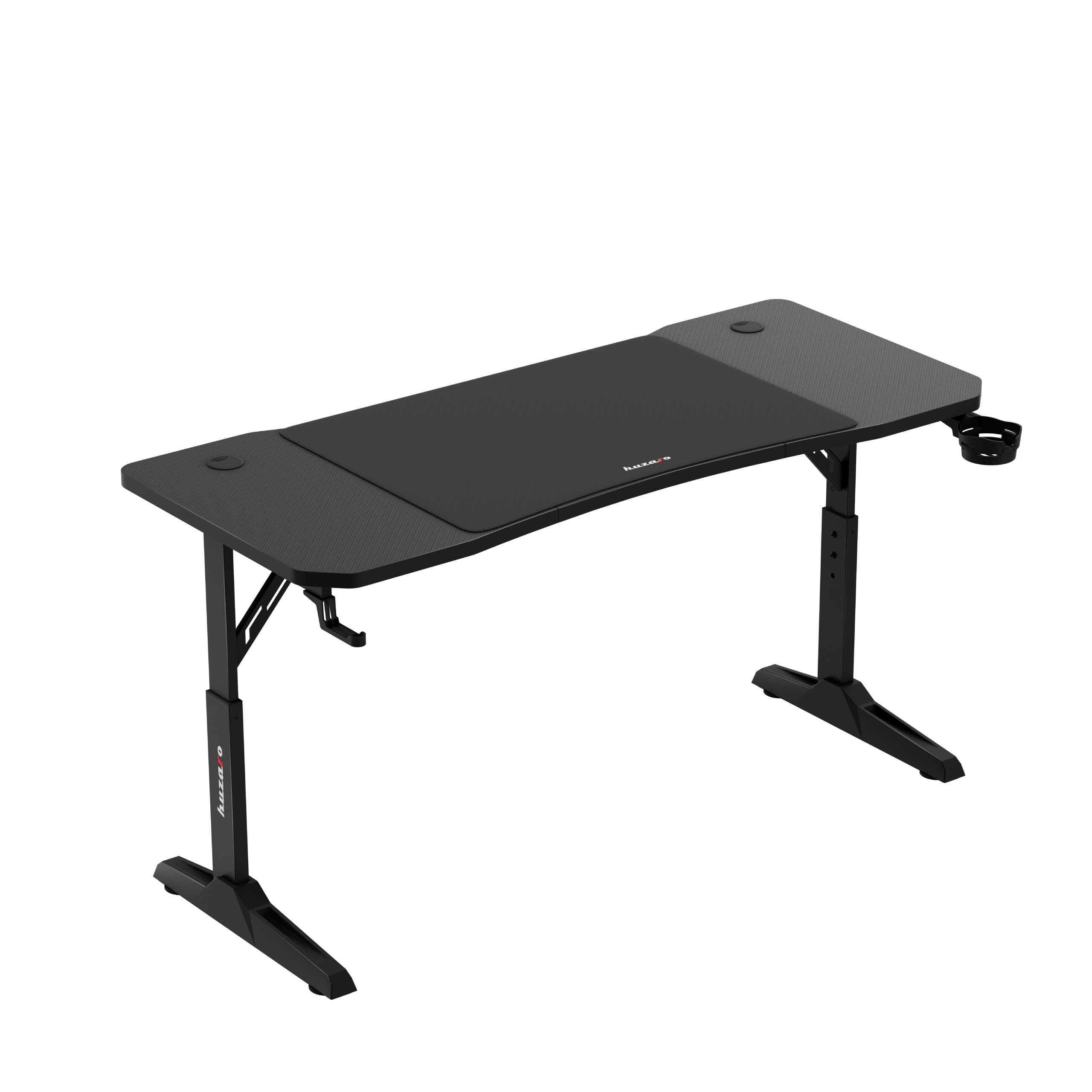 huzaro Hero 3.6 biurko gamingowe, regulowane w wysokości, biurko LED do PC 140×60 cm z powierzchnią z włókna węglowego, XXL podkładka pod mysz, zaczep na słuchawki i uchwyt na napoje, biurko dla