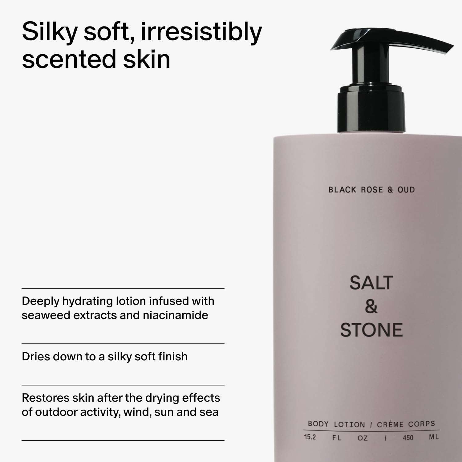 Salt & Stone Body Lotion for Women & Men | Black Rose & Oud | Hydrates, Nourishes & Softens Skin | Restores Dry Skin | Fast-Absorbing | Cruelty-Free & Vegan | 15.2 fl oz