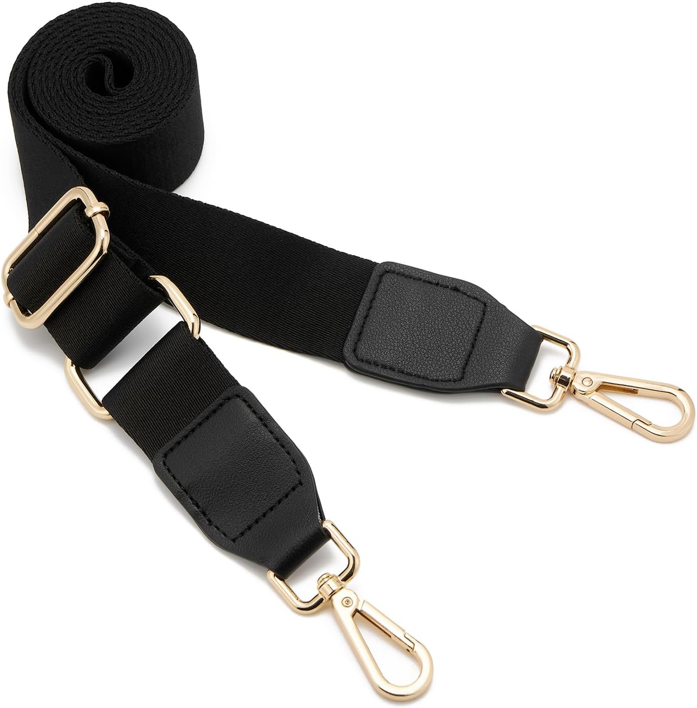 ZOOEASS Wide Shoulder Strap (Solid), Adjustable Purse Straps Replacement Crossbody Canvas Bag Handbag Belt(Black Gold Leather)