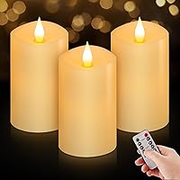 Vista 10 de Juego de 2 velas parpadeantes sin llama de 3 x 3 pulgadas, 2 pilas AA de duración de 600 horas, velas parpadeantes con temporizador, velas sin llama