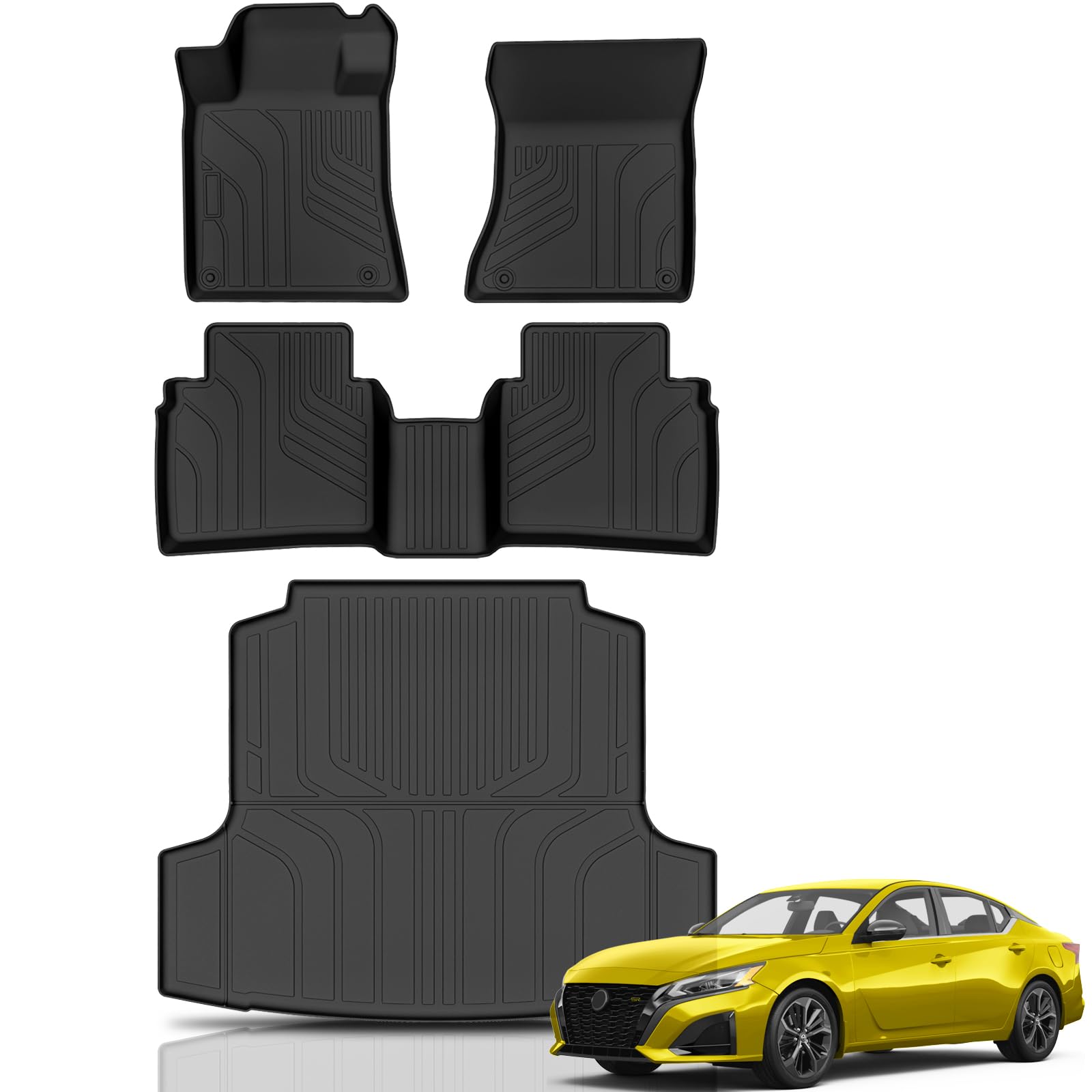 KUST Floor Mats Cargo Mat for 2019-2026 Nissan Altima Accessories | Rear Trunk Mat, All Weather Car Mats, Front Rear 2 Rows, TPE Rubber, Raised Edge