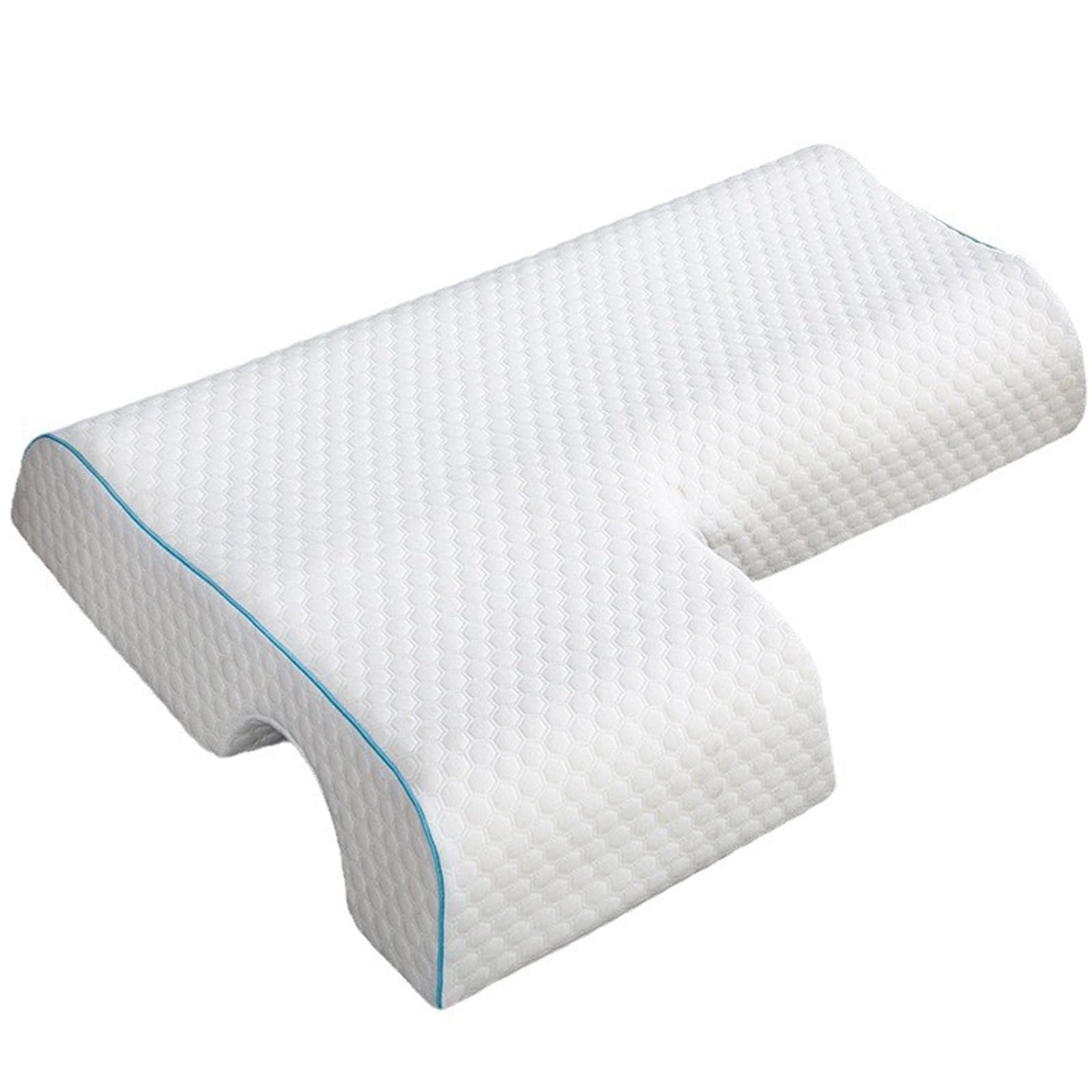 Arched Memory Cuddle Pillow, Couple Pillow No Press Hand Arm Slow Rebound Memory Foam Pillow Core Sleeping Pillow, Multifunction Health Neck Pillow with Pillowcase (R), White