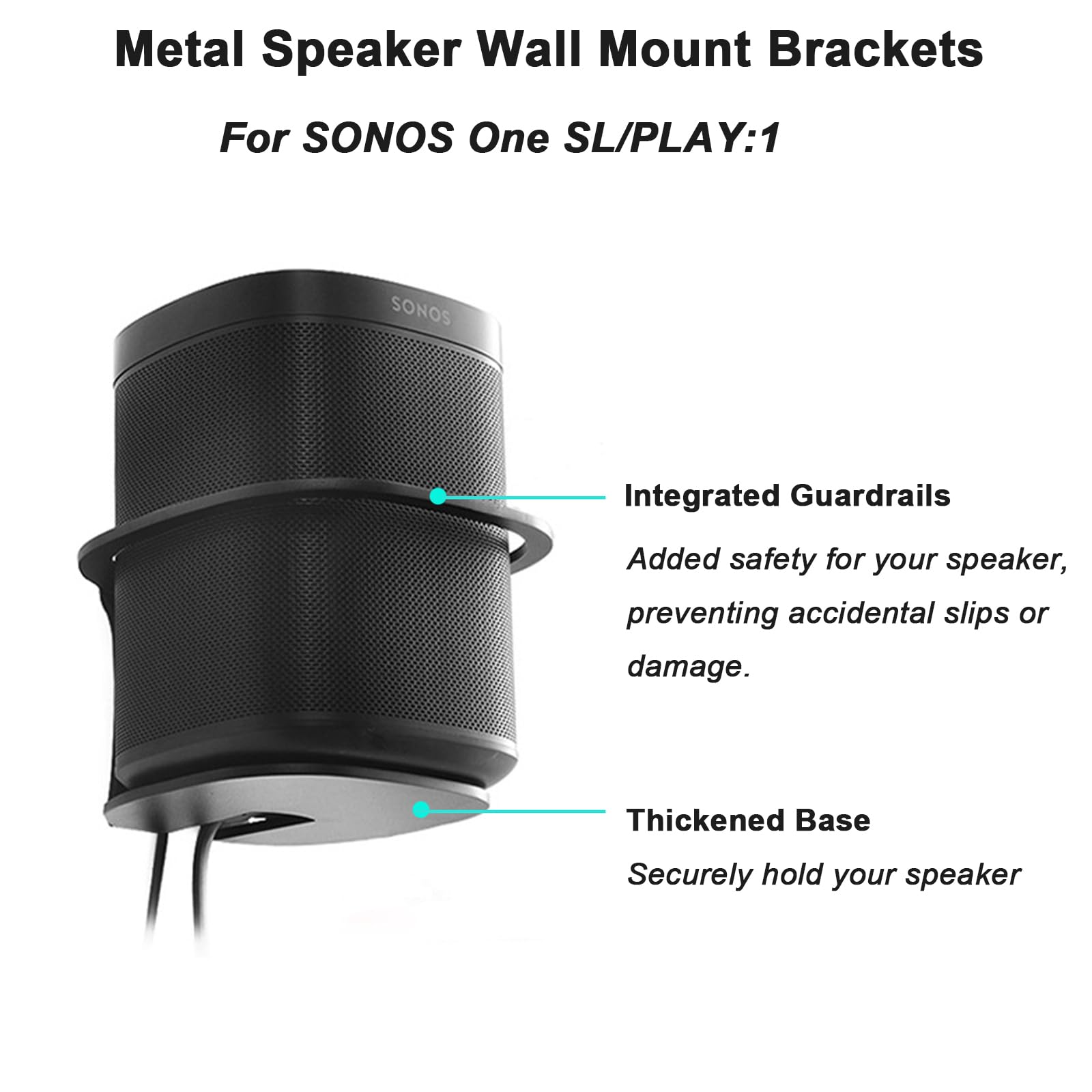 OCXLLEATLY Wall Mount Bracket Pair for SONOS One SL/Play:1 Smart Speaker, Heavy-Duty Metal Speaker Holder with Protective Guardrails Home Audio Accessories, Black