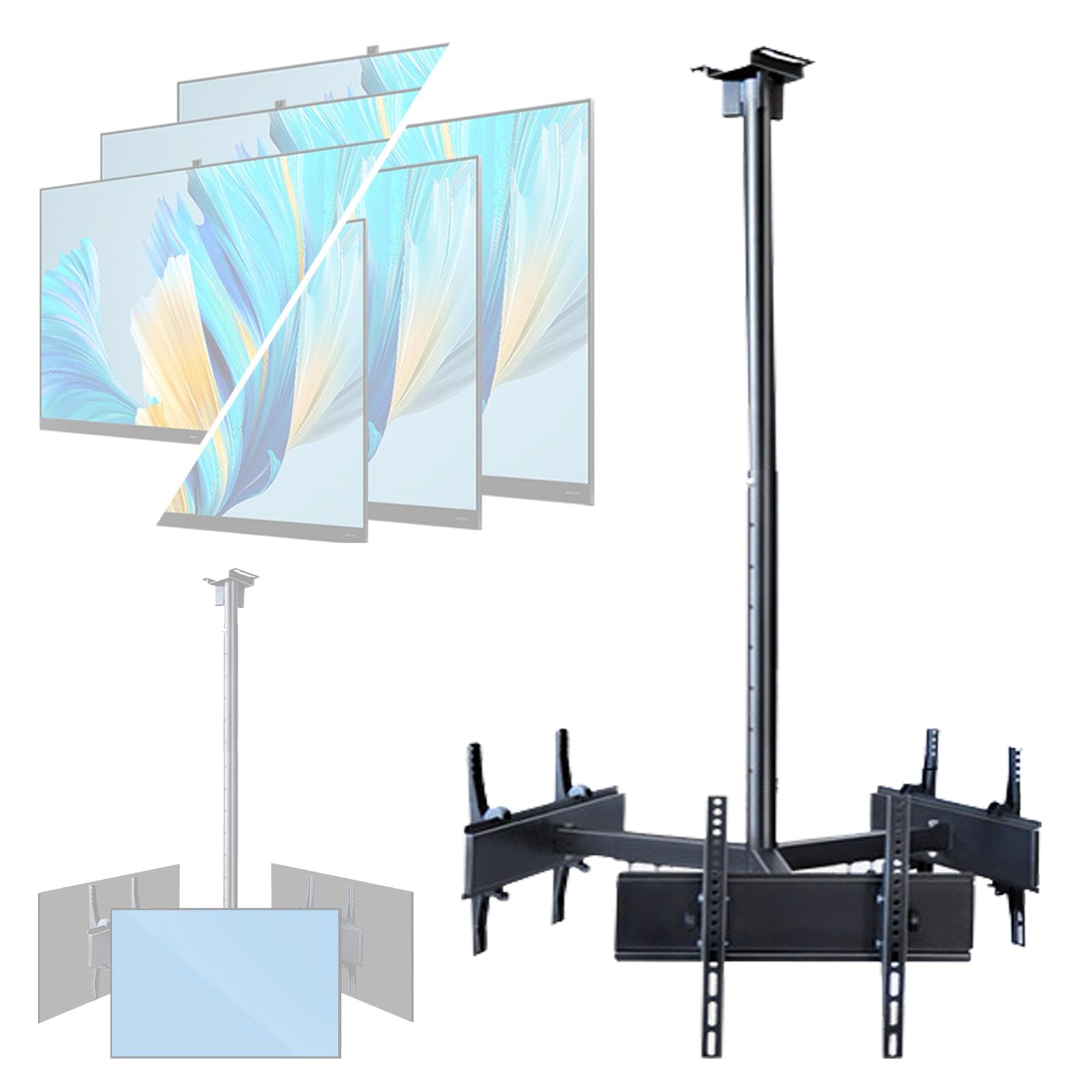 Soporte de TV de Techo de 3 Lados - Soporte de TV Colgante de Techo con 7 velocidades de Altura Ajustable, Compatible con la mayoría de televisores de 32 a 75 Pulgadas