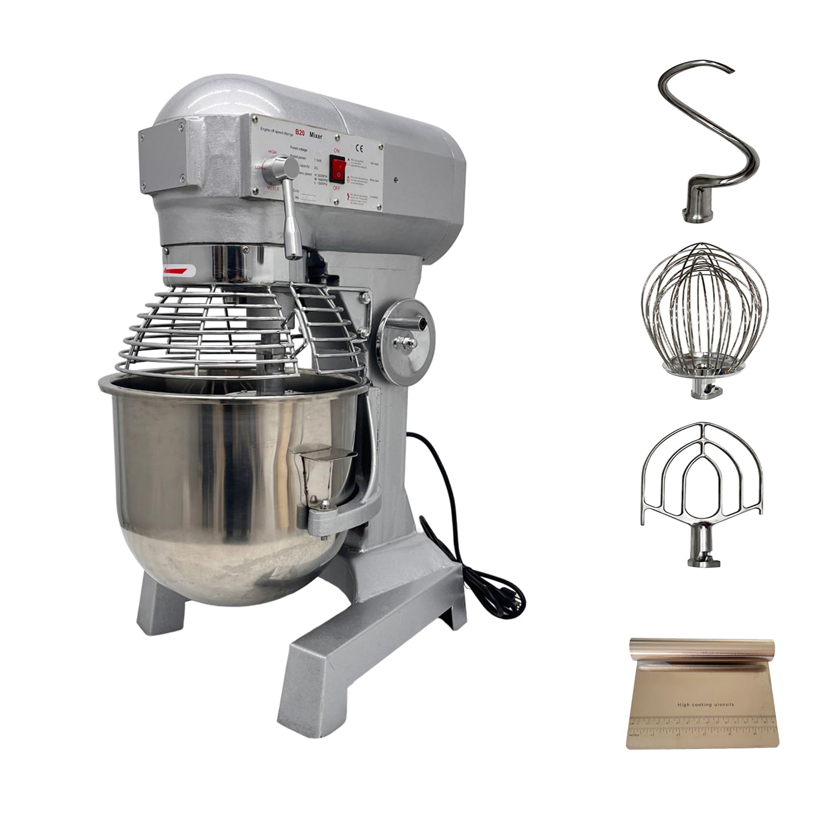 WYDDDARY 20L 20QT Commercial Food Mixer 3 Speeds Adjustable Dough Mixer With 3 Mixing Tools Dough Blender Machine With a Dough Knife 110V 1100W?with a Protective Cover?