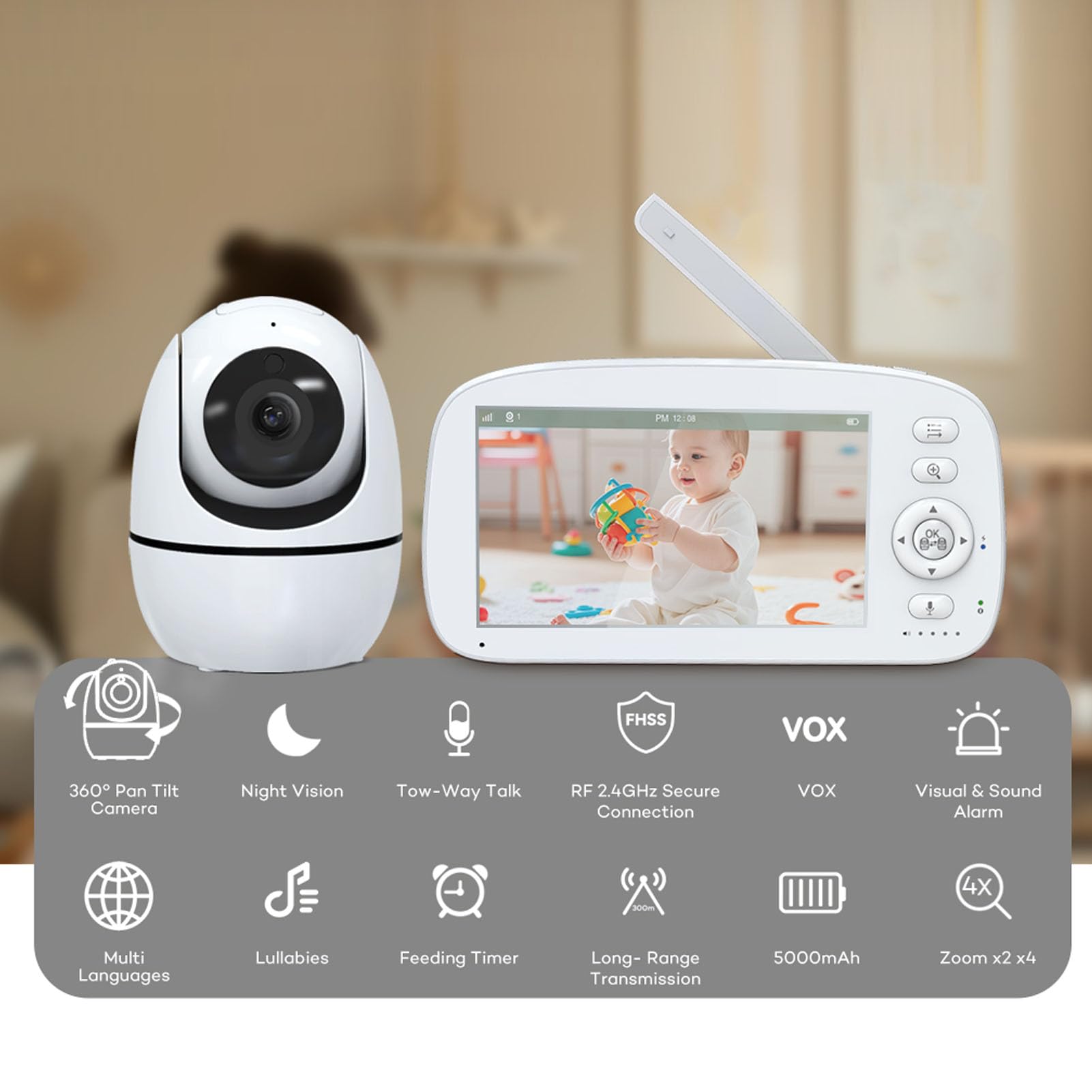 Marhynchus Moniteur bébé sans écran WiFi 720P (Prise UE 100-240V)