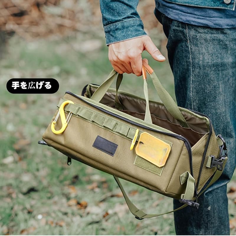 キャンプバッグ ブラック 防災・アウトドア全対応 工具雑貨収納最適 ショルダー式 防水・耐摩耗素材 軽量設計 山登り・森林活動・旅行