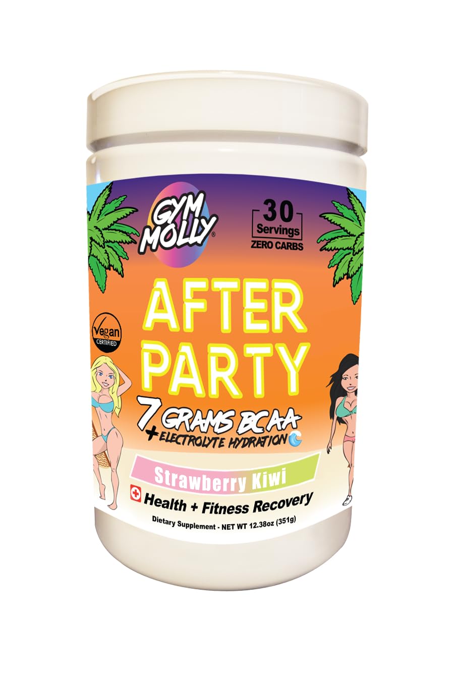 Gym Molly After Party 7g Vegan BCAA Powder - Workout Drink Supplement for Fitness Recovery | Contains Coconut Electrolytes and Zero Carbs, Sugar, or Calories | Caffeine Free | Strawberry Kiwi