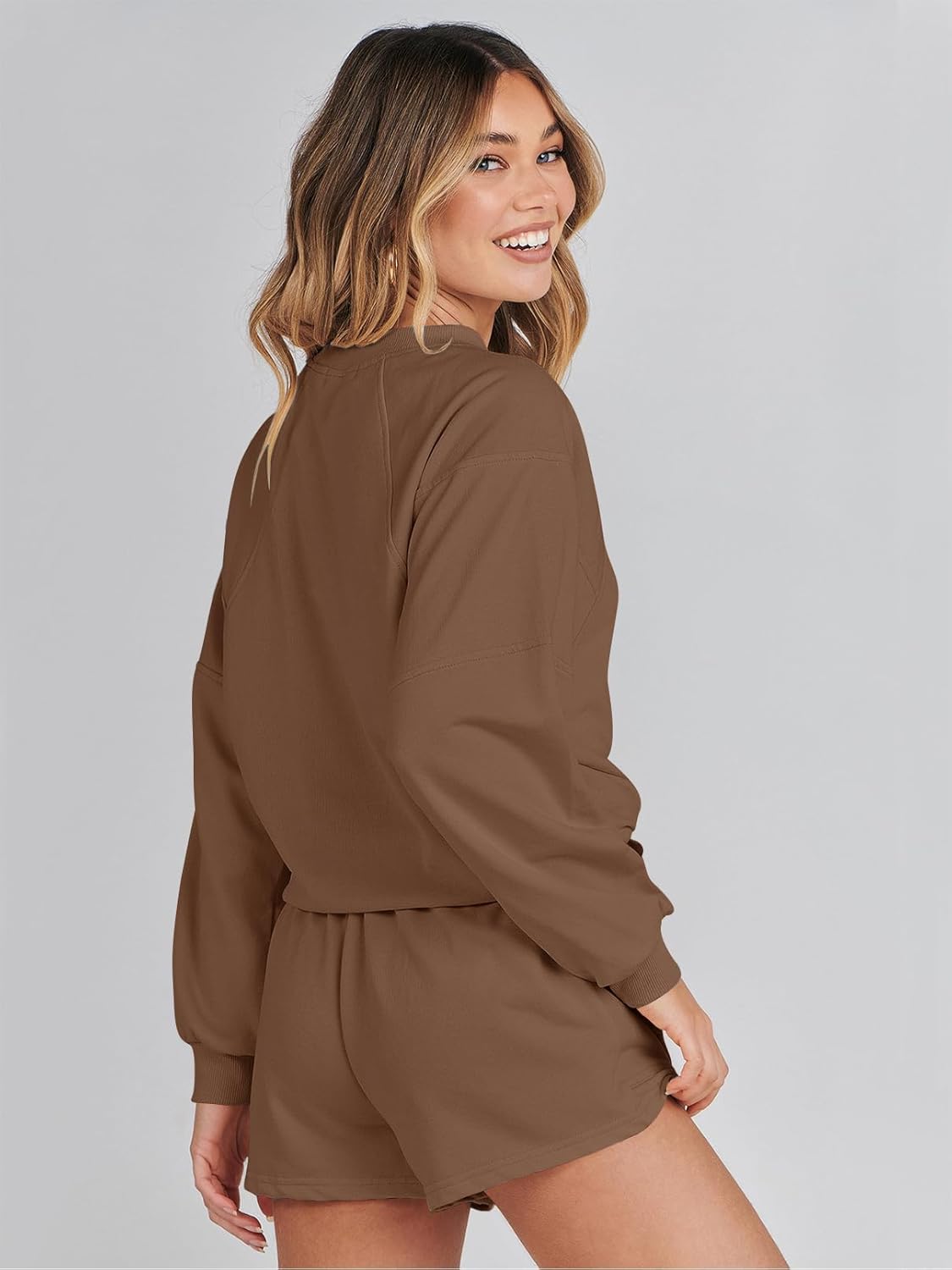 MEROKEETY 2026 Spring Lounge Sets for Women Oversized Batwing Sleeve Casual Top and Shorts 2 Piece Outfits Sweat Set - Image 3