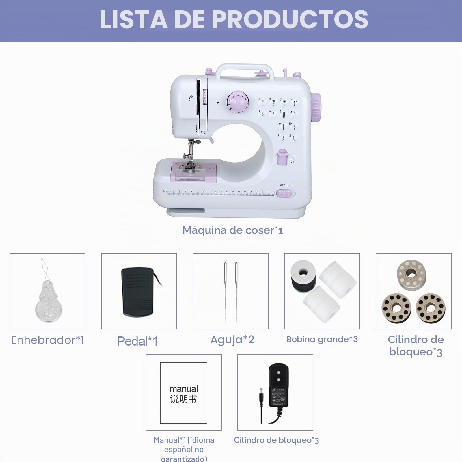 Máquina de coser, mini máquina de coser eléctrica doméstica, 505 A, 12 agujas, EU 220 V, adecuada para principiantes