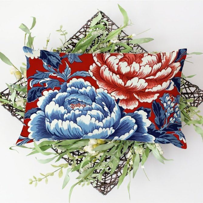 Miniatura 7 de SILYHEART Fundas de almohada lumbares rojas y azules chinoiserie florales, fundas de cojín chinoiserie elegantes asiáticas, fundas de cojín