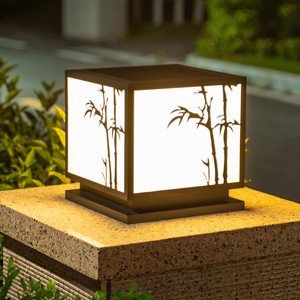 Solarne lampy słupkowe solarne zewnętrzne oświetlenie słupkowe IP65 kolumna latarnia, willa lampa ogrodowa bambusowa lampa słupkowa, czarna brama, ściana słupka, oświetlenie tarasu podwórka, słupek