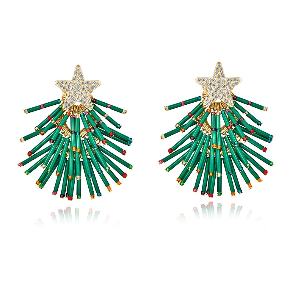 WOWORAMA Colorful Christmas Earrings for Women Crystal Christmas Light Bulb Earrings Cute Green Christmas Tree Tassel Earrings Jewelry