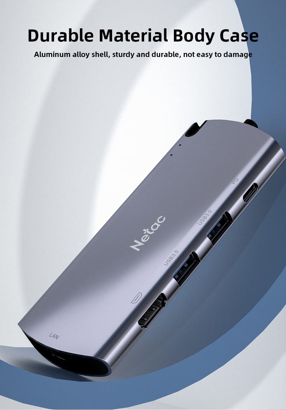 Netac Aluminiowa obudowa do M.2 SATA 6 w 1 - wejście (1xUSB-C, 1xPD Recharge), wyjście (2xUSB3.0-A, 1xHDMI, 1xRJ45, 1xM.2 SATA)