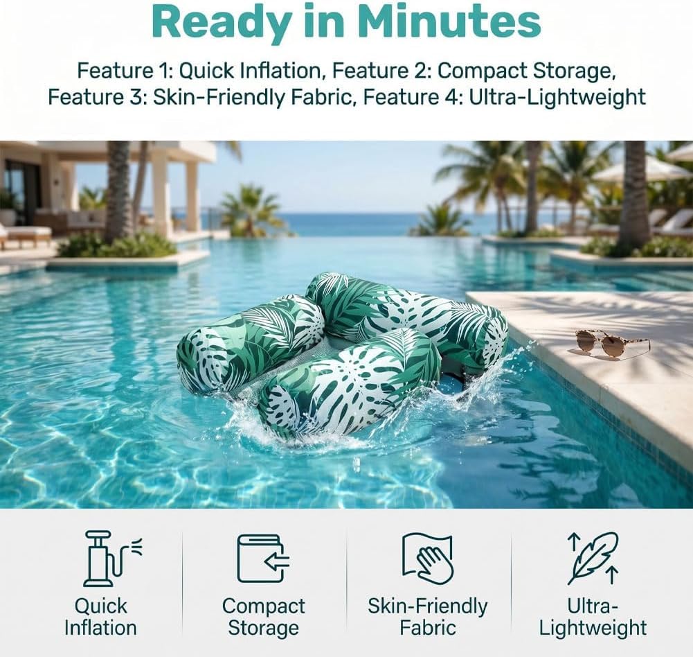Inflatable Pool Chair & Adult Pool Float, Foldable Floating Pools Hammock with Backrest and Armrests, Pools Lounge Chair for Pools Parties, Summer Water Fun (F)