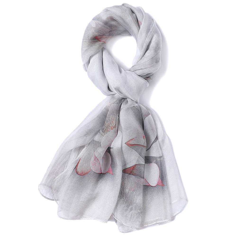 STORY OF SHANGHAI Sciarpa di 100% Seta da Donna Foulard Chiffon con Fantasie Orientale Semi-Trasparente