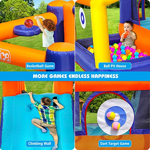 Naice Inflatable Bounce House, Indoors Outdoor Inflatable Bouncers, Slide Bouncer, Jumper Bounce House with 2 Slides, Climbing Wall, Ball Bit House, Pefect for Babies, Toddlers, Kids, Children - Thumbnail 4