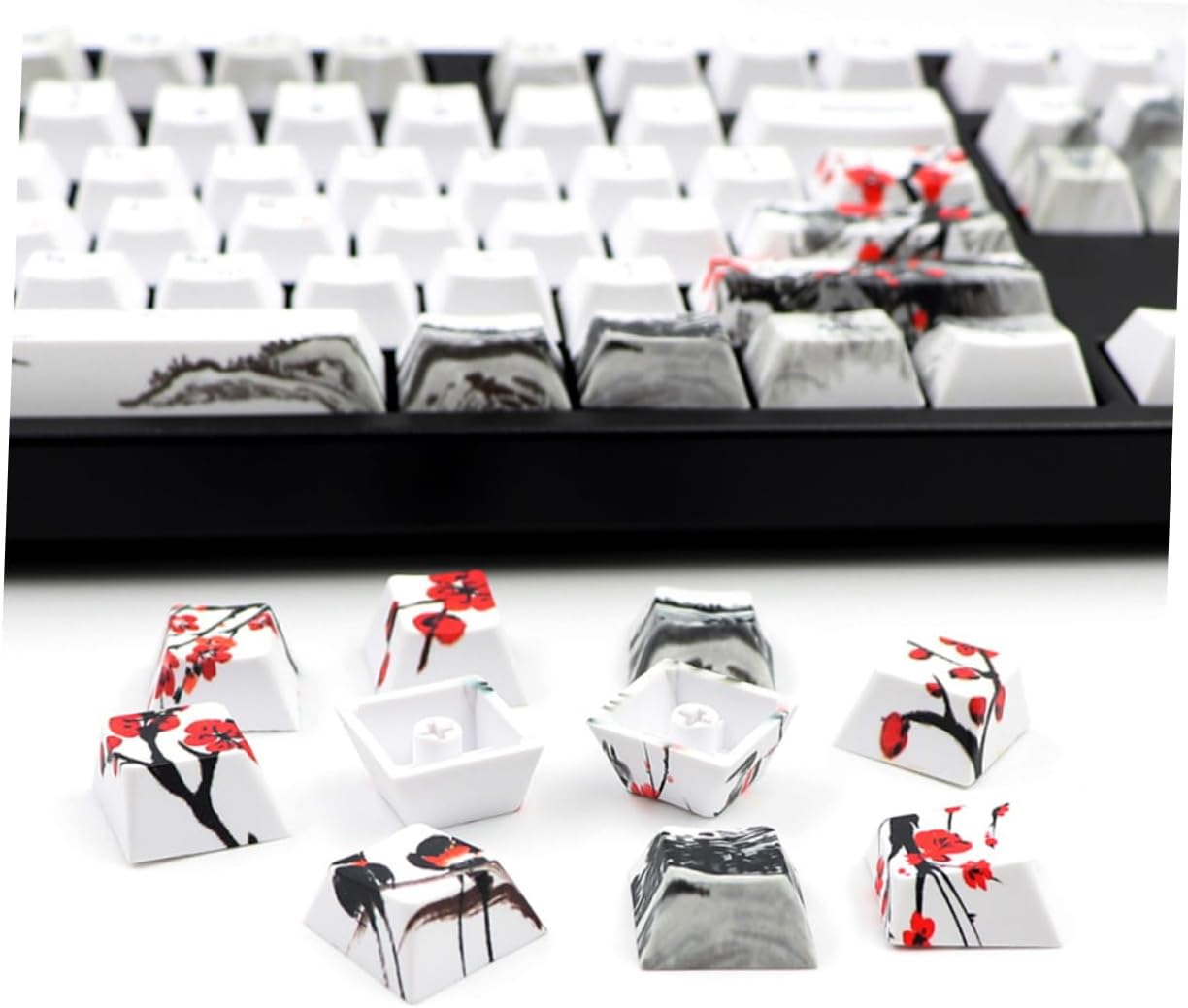 128pcs Pbt Dye Sublimation Mechanical Keyboard Keycaps Set with Chic Pattern, Replacement Keycaps for PC Keyboards, Suitable for Gamers and Typists, Standard Profile, Sturdy