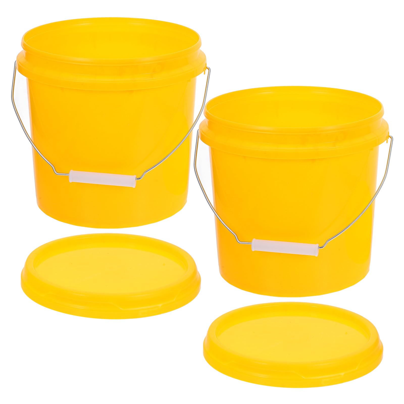 Seaux à Eau 5L en Plastique Épais avec Couvercle Jaune pour Nettoyage Domestique (Lot de 2)