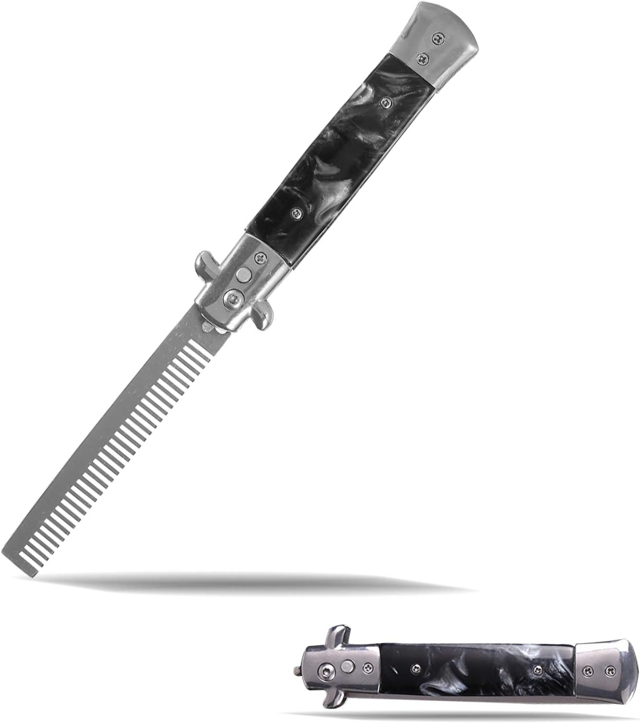 Comb Switchblade,Switchblade Comb, 3Colors Stainless Steel Switchblade Spring Pocket Oil Hair Comb Foldable Hairstyling Brush(Black)