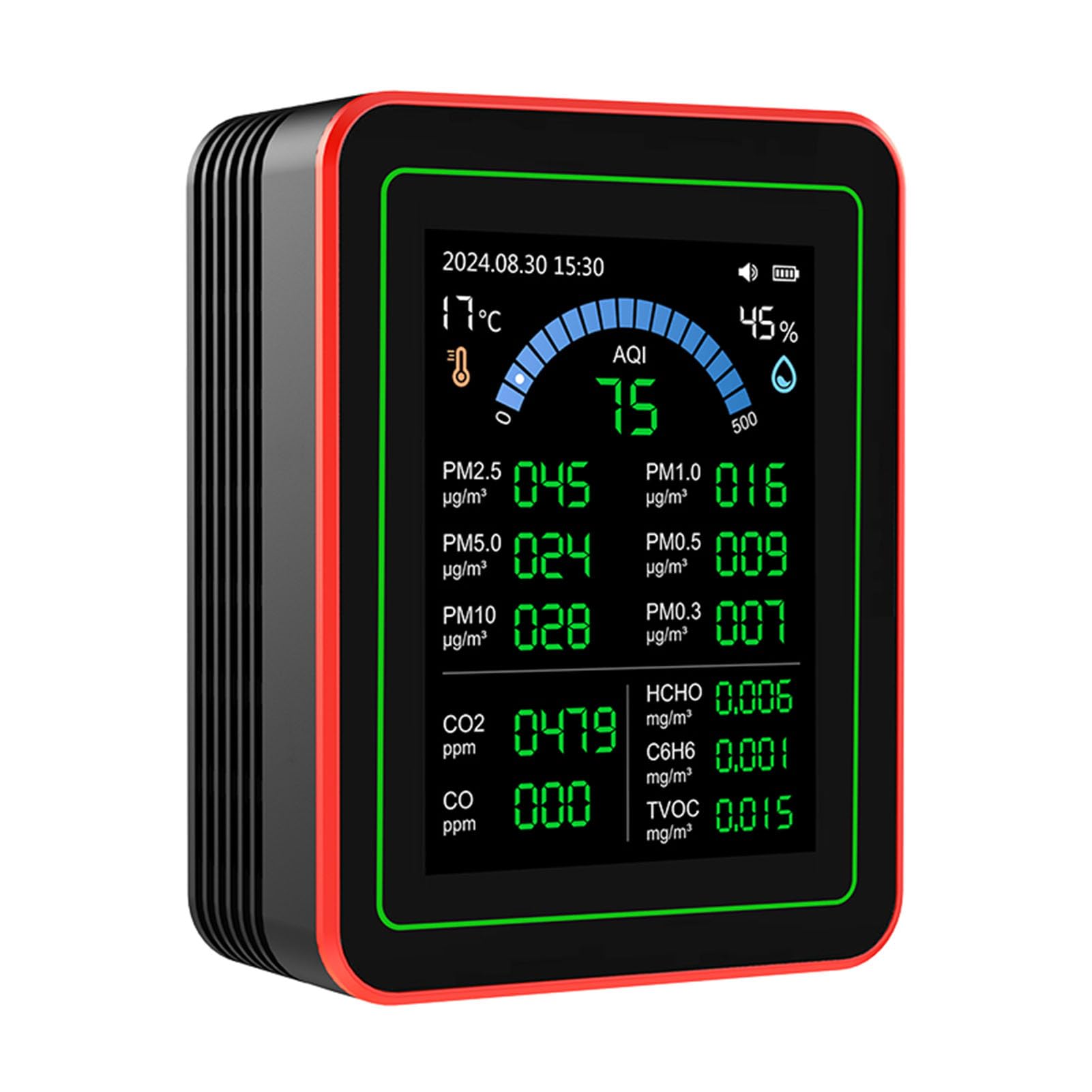 Misuratore Portatile della qualità 'aria 18 in 1 CO2 TVOC HCHO PM2.5 PM10 Temperatura Umidità Rilevatore Tester per Interni Alimentato a Batteria Archiviazione Dati per la Casa