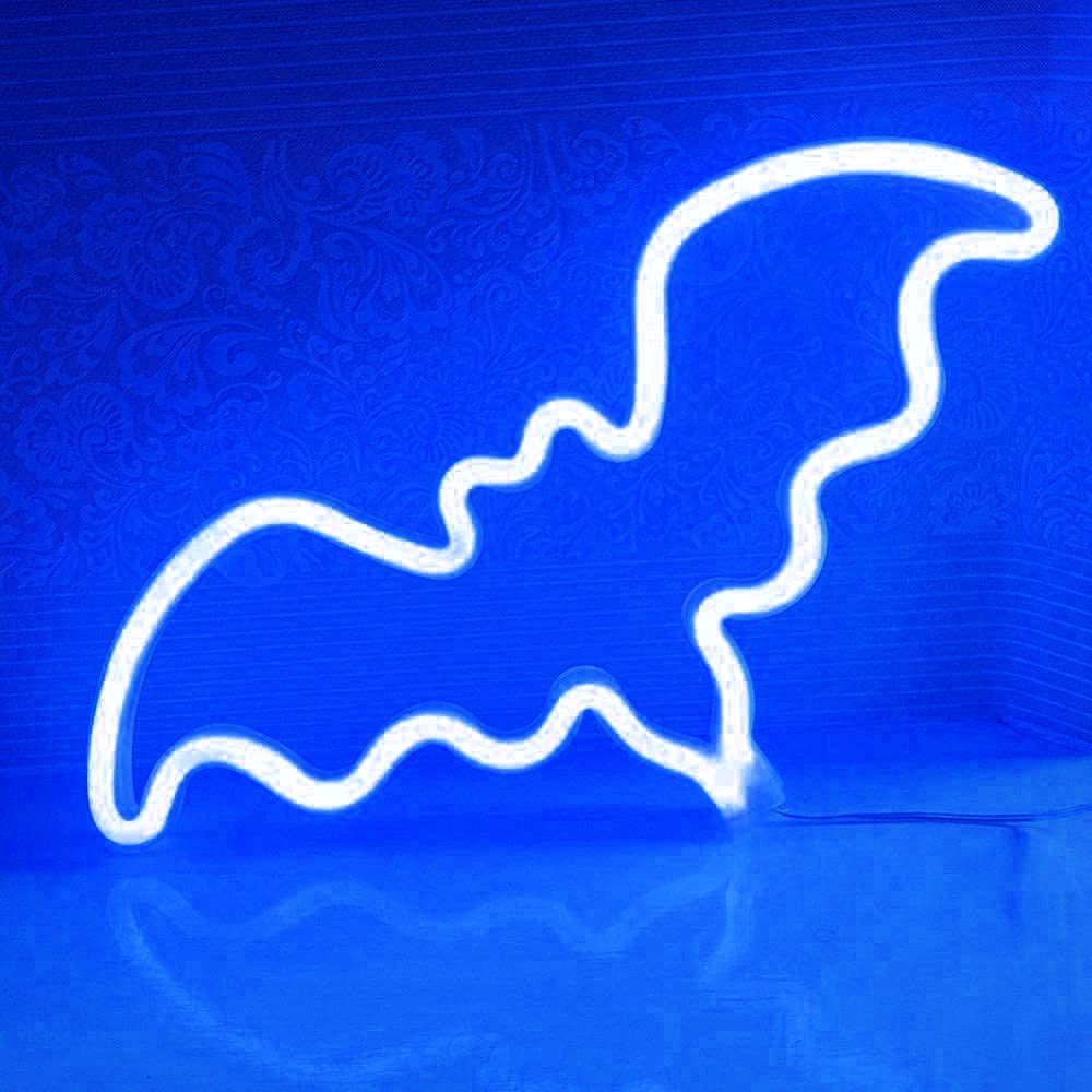 LIQS LED Neon Sign,Bat Neon Sign Night Light Wall LED Neon Lamp USB Battery Powered Led Neon Light Sign for Home Bedroom Bar Party Decoration (Blue)