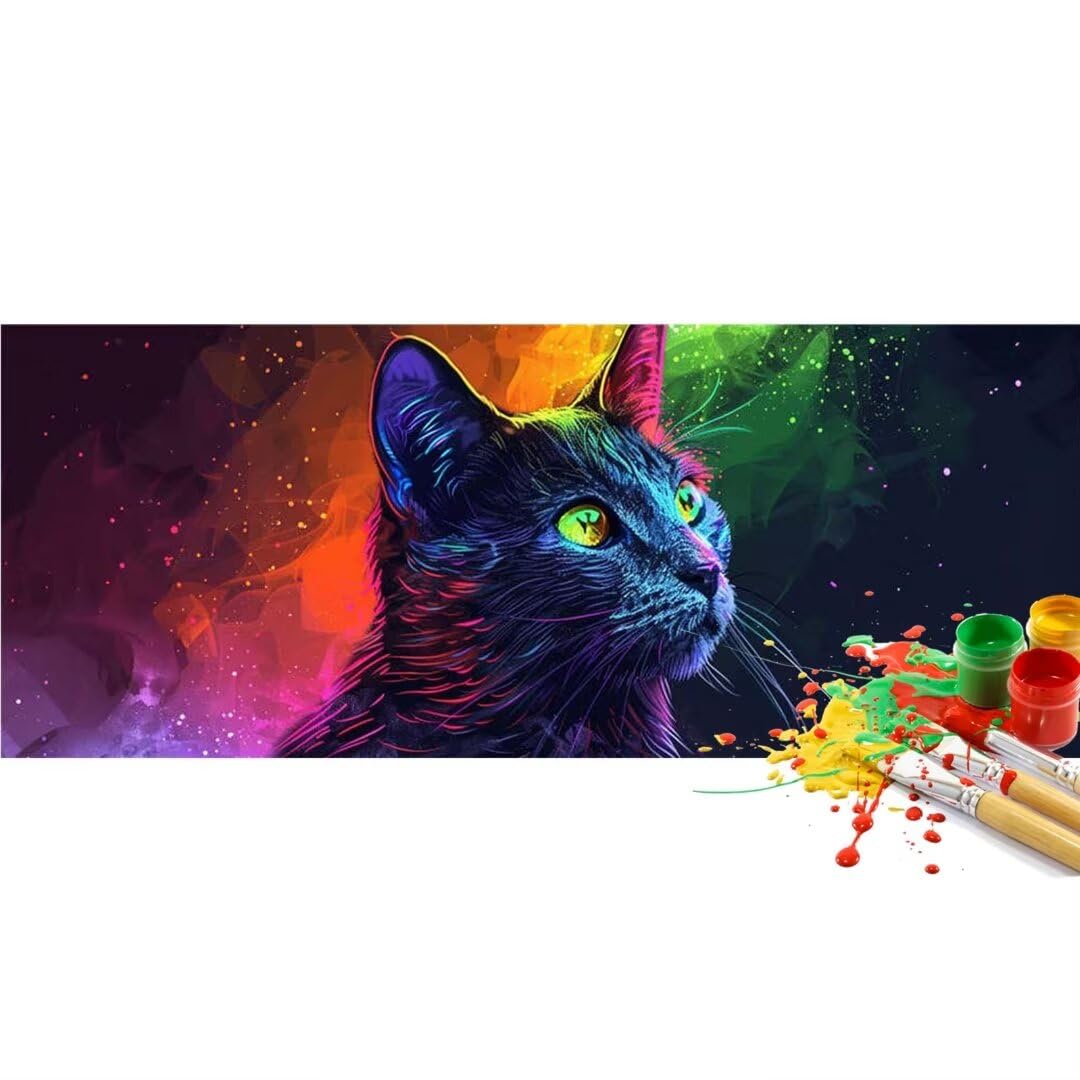 Malen Nach Zahlen Katze Fantasie Malen Nach Zahlen Erwachsene Anfänger, DIY Set Ölgemälde Malen Nach Zahlen XXL, Acrylfarben Painting by Numbers Geschenk Wanddekoration 90x240cm (Ohne Rahmen)-YH777