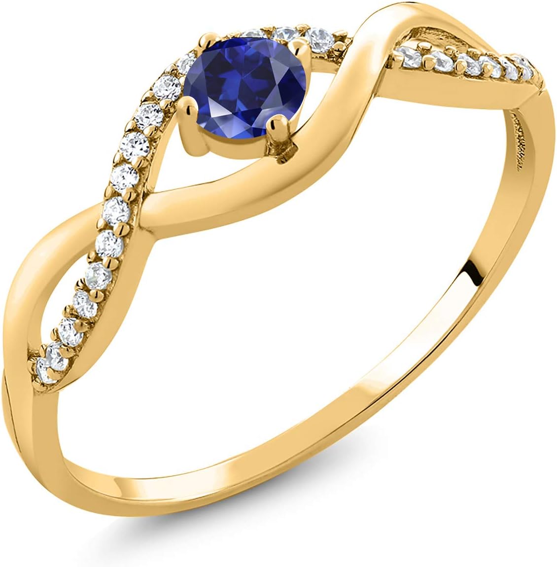 Gem Stone King 18K Yellow Gold Plated Silver 4MM Round Gemstone Birthstone Infinity Ring | Wedding Engagement Anniversary Promise Ring For Women | Size 5,6,7,8,9