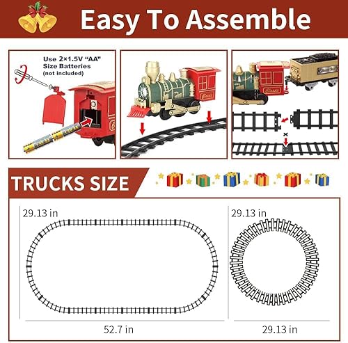 Miniatura 3 de Juego de tren de Navidad para árbol, tren de juguete eléctrico con luz y sonidos, tren para niños con 10 pistas para niños de 3 a 8 años, juego de