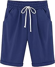 Women's Summer Sports Bermuda Shorts with Pockets Casual Short Pants with Elastic Cord for Fitness Jogging Yoga Vacation