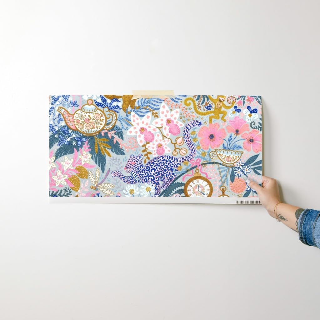 Removable Wallpaper Swatch - Tea Time Fairy Tale Animas Whimsial Maximalist Gray Pink Custom Pre-Pasted Wallpaper by Spoonflower