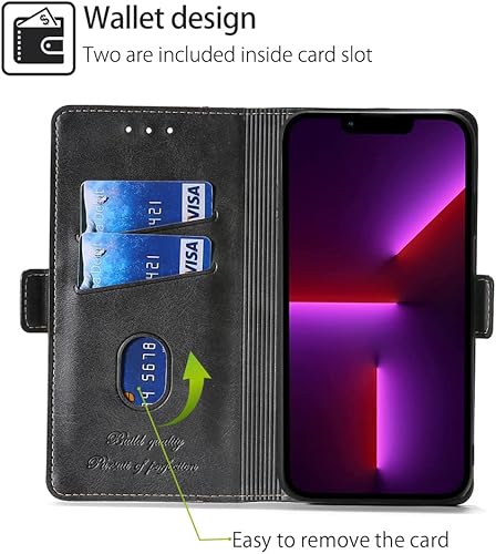Miniatura 2 de Fansipro Funda tipo cartera para LG Q8, piel sintética de alta calidad, delgada, para LG Q8, 2 ranuras para tarjetas, ajuste amigable, negro y gris